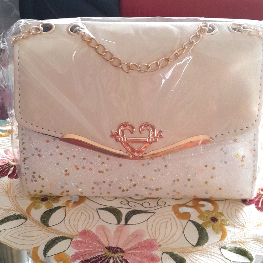 Women's white sparkling hand bag/crossbody bag